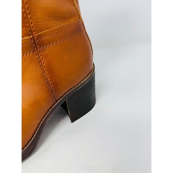 Franco Sarto Women's Brown Leather Block Heel Ankle Boots Side Zip Western 9.5 - Picture 6 of 10
